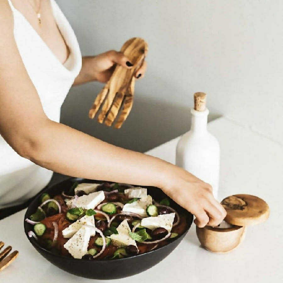 Olive Wood Salad Servers Flat Forks Set | Plow & Hearth