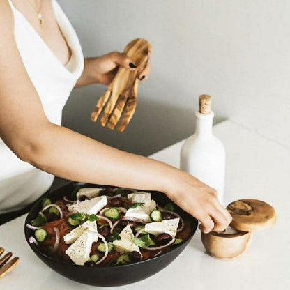 Olive Wood Salad Servers Flat Forks Set | Plow & Hearth