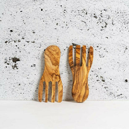 Olive Wood Salad Servers Flat Forks Set | Plow & Hearth