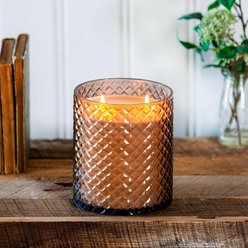 Large Diamond Cut Glass Candle Smokey Quartz | Plow & Hearth