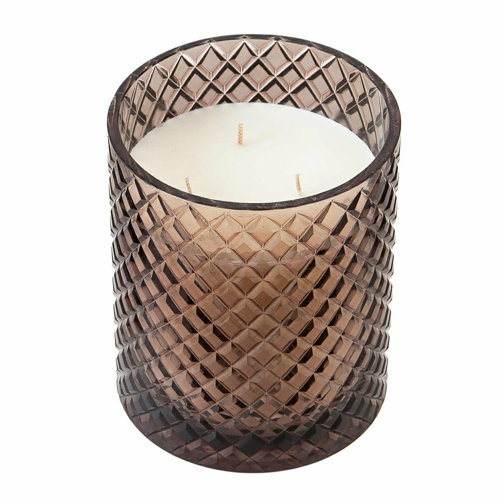 Large Diamond Cut Glass Candle Smokey Quartz | Plow & Hearth