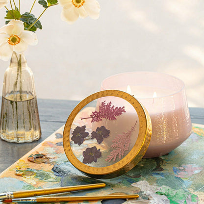 Blackberry & Coconut Large Watercolor Pressed Floral Candle | Plow & Hearth