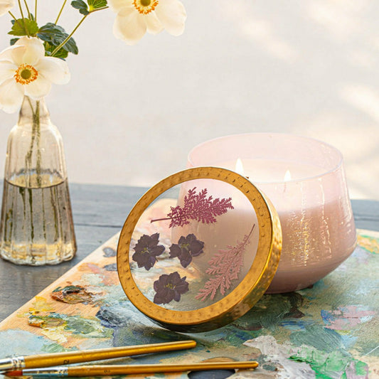 Blackberry & Coconut Large Watercolor Pressed Floral Candle | Plow & Hearth