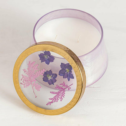 Blackberry & Coconut Large Watercolor Pressed Floral Candle | Plow & Hearth