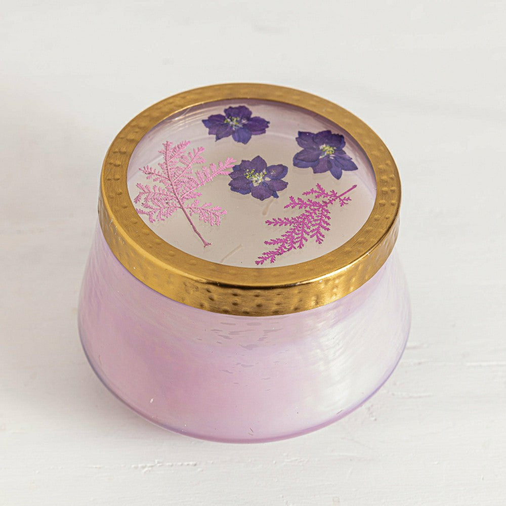 Blackberry & Coconut Large Watercolor Pressed Floral Candle | Plow & Hearth