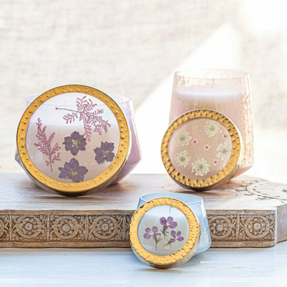 Blackberry & Coconut Large Watercolor Pressed Floral Candle | Plow & Hearth