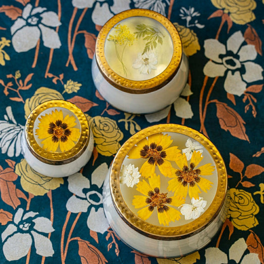 Honey Tobacco Large Pressed Floral Candle | Plow & Hearth