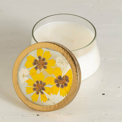 Honey Tobacco Large Pressed Floral Candle | Plow & Hearth