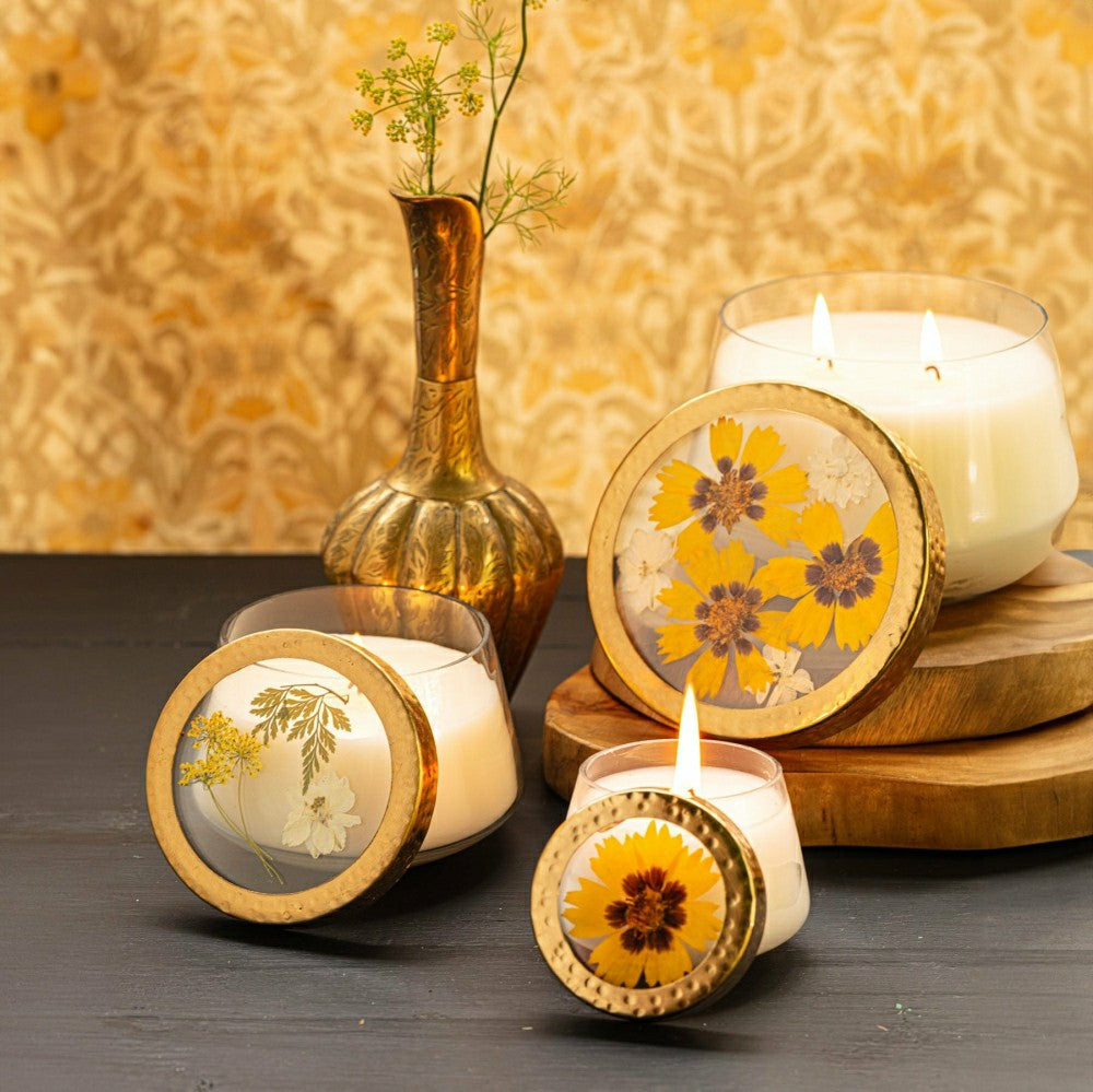 Honey Tobacco Large Pressed Floral Candle | Plow & Hearth