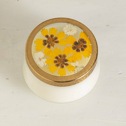 Honey Tobacco Large Pressed Floral Candle | Plow & Hearth