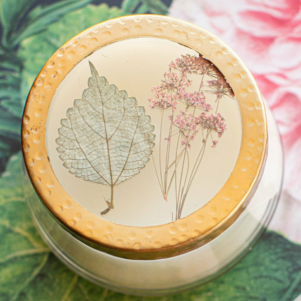 Apricot Rose Medium Pressed Floral Candle | Plow & Hearth