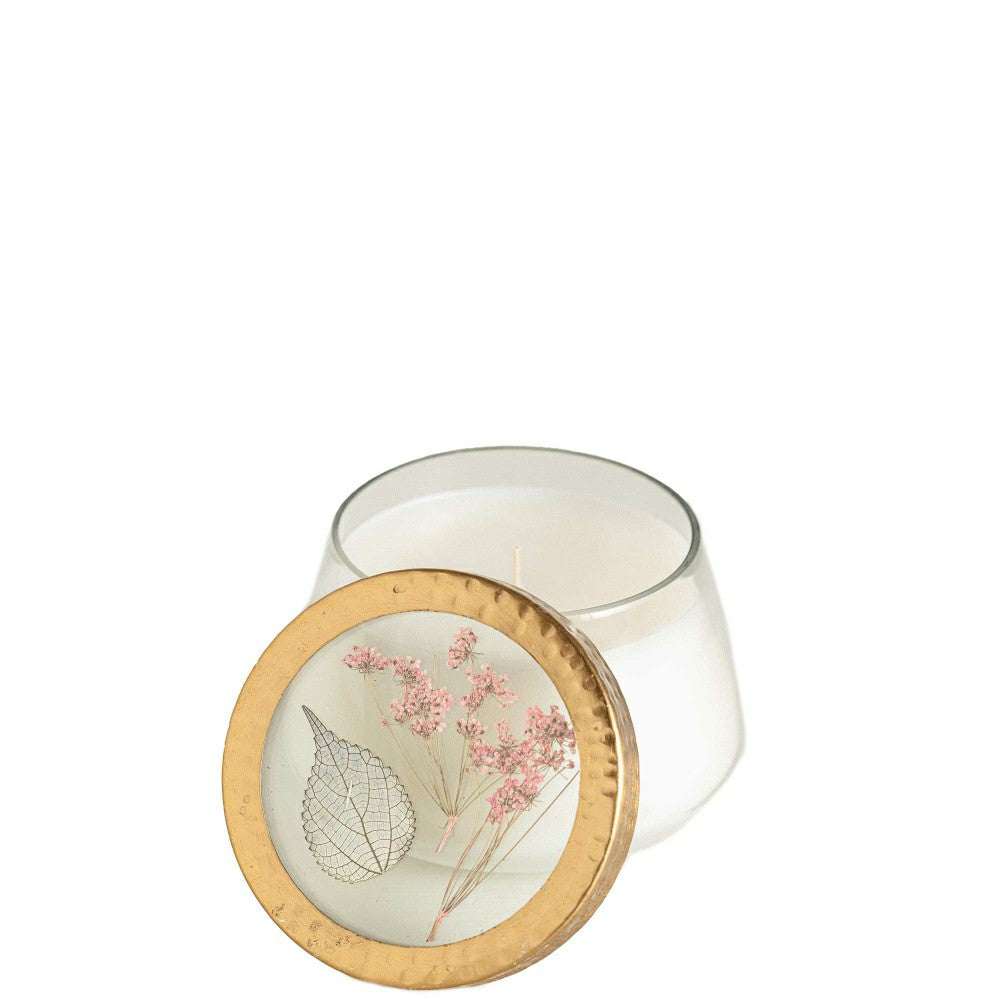 Apricot Rose Medium Pressed Floral Candle | Plow & Hearth