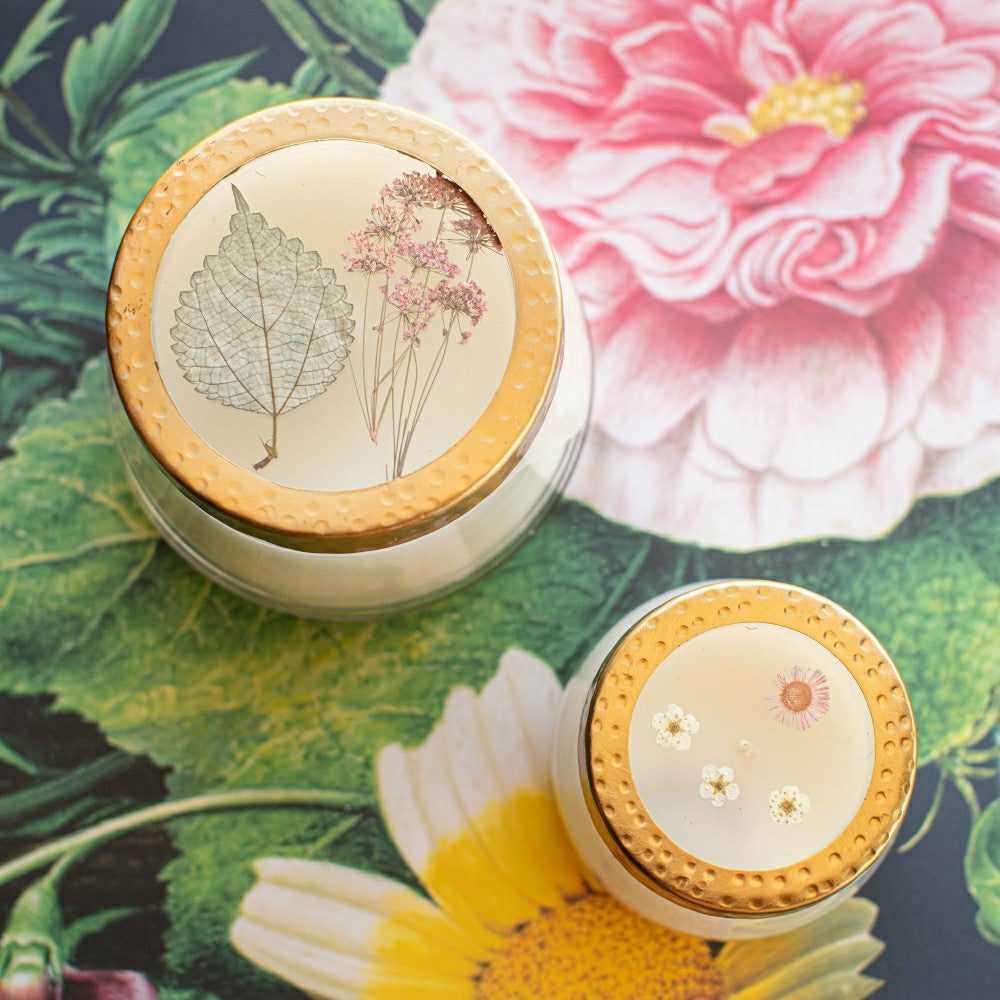 Apricot Rose Medium Pressed Floral Candle | Plow & Hearth
