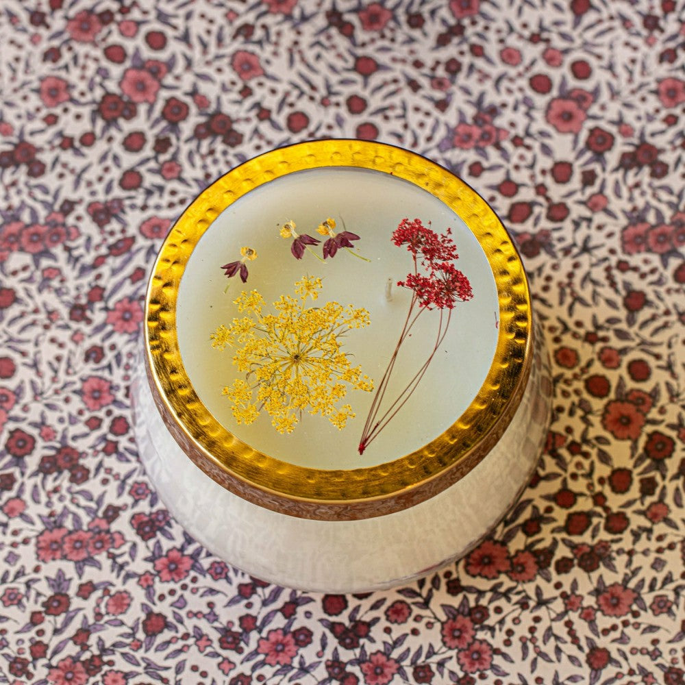 Spicy Apple Large Pressed Floral Candle | Plow & Hearth