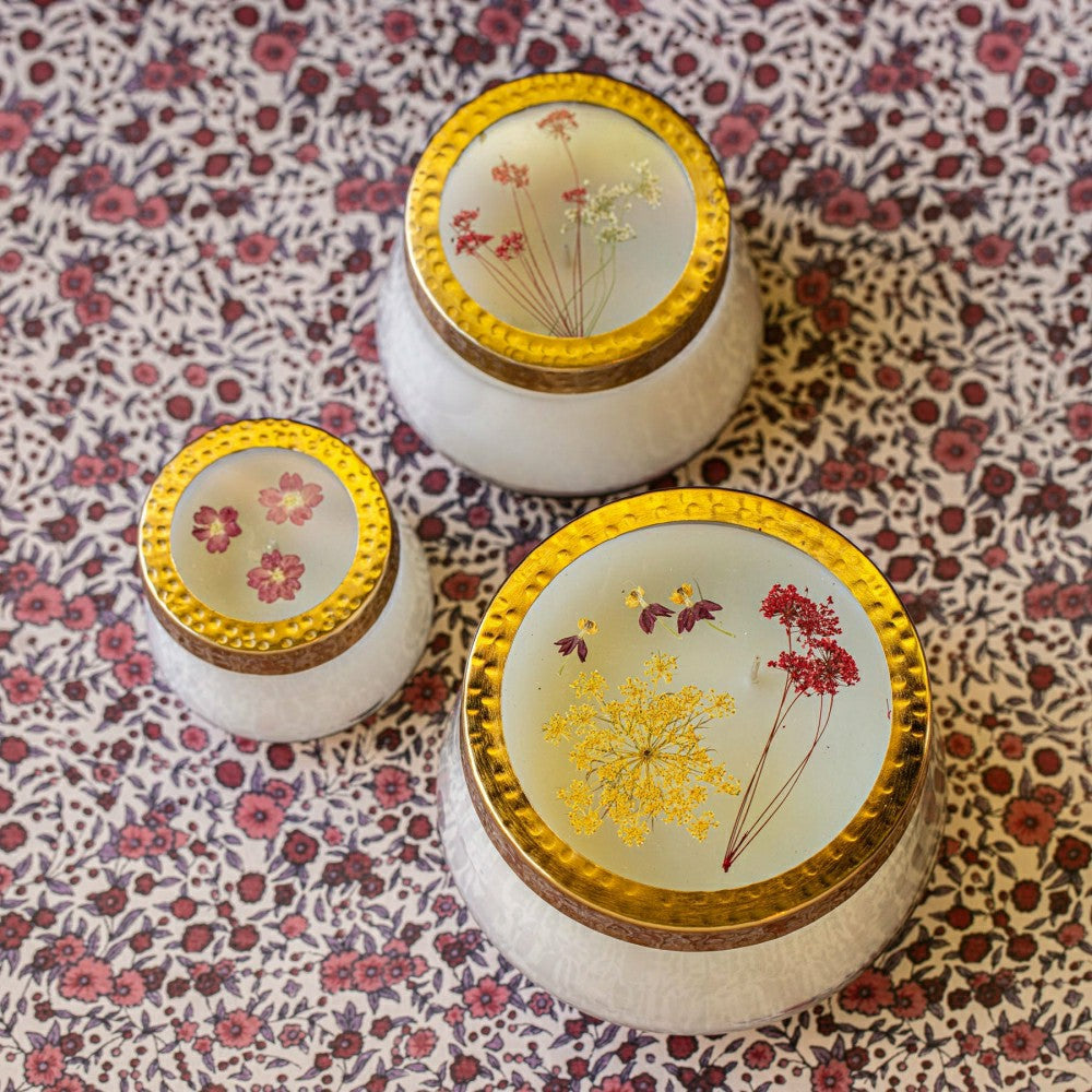 Spicy Apple Large Pressed Floral Candle | Plow & Hearth