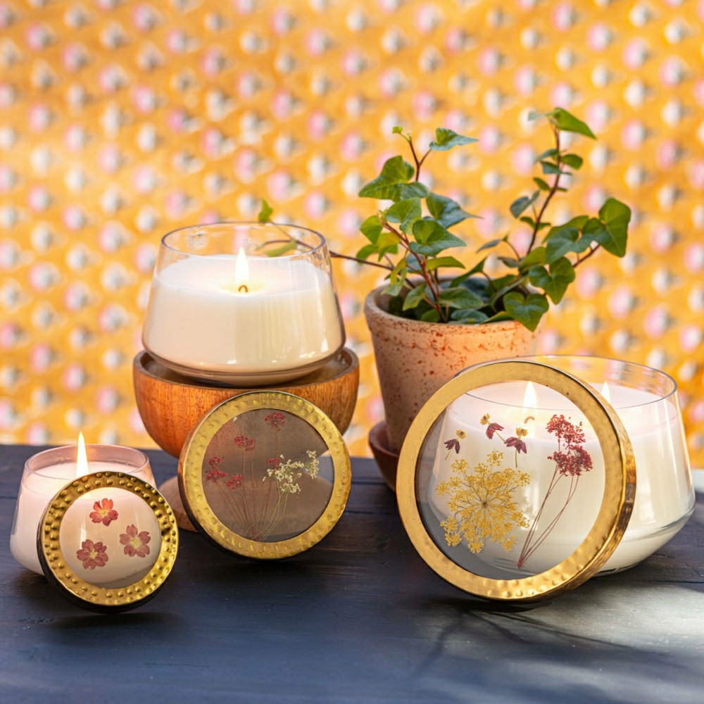 Spicy Apple Large Pressed Floral Candle | Plow & Hearth