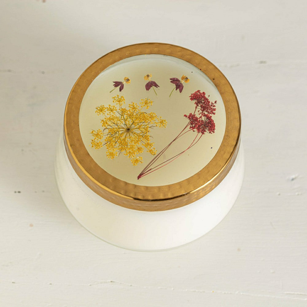 Spicy Apple Large Pressed Floral Candle | Plow & Hearth