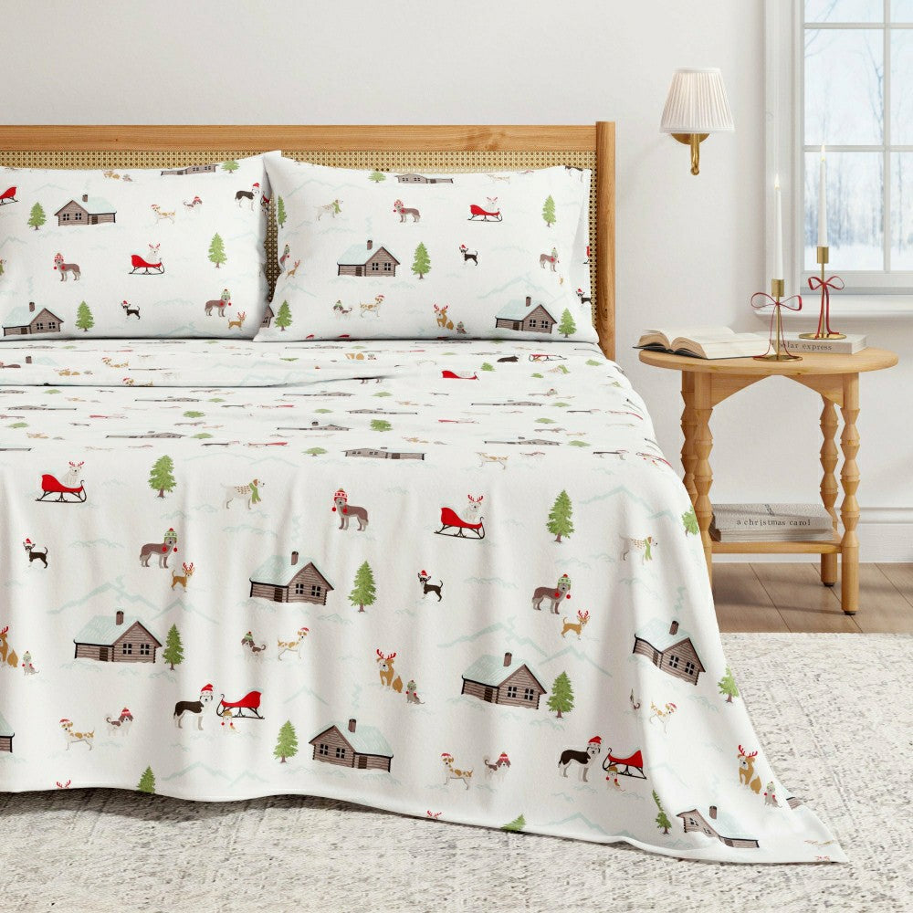 4-Piece Turkish Cotton Christmas Flannel Sheet - Whittaker Collection | Plow & Hearth