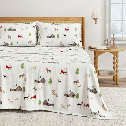4-Piece Turkish Cotton Christmas Flannel Sheet - Whittaker Collection | Plow & Hearth