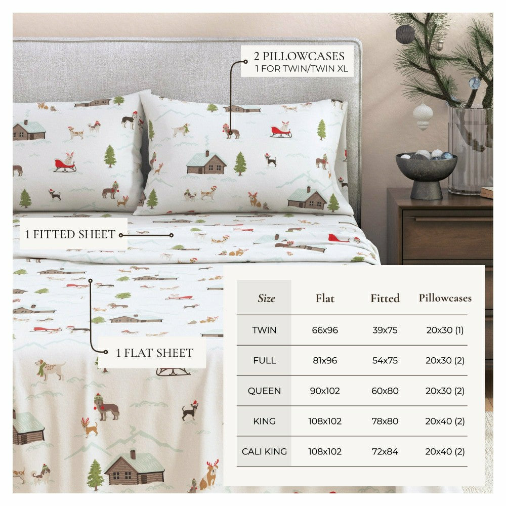 4-Piece Turkish Cotton Christmas Flannel Sheet - Whittaker Collection | Plow & Hearth