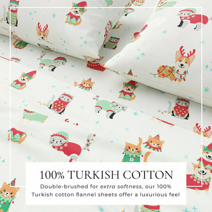 4-Piece Turkish Cotton Christmas Flannel Sheet - Whittaker Collection | Plow & Hearth