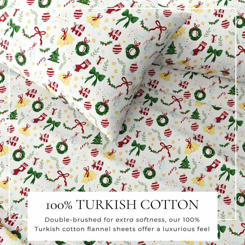 4-Piece Turkish Cotton Christmas Flannel Sheet - Whittaker Collection | Plow & Hearth