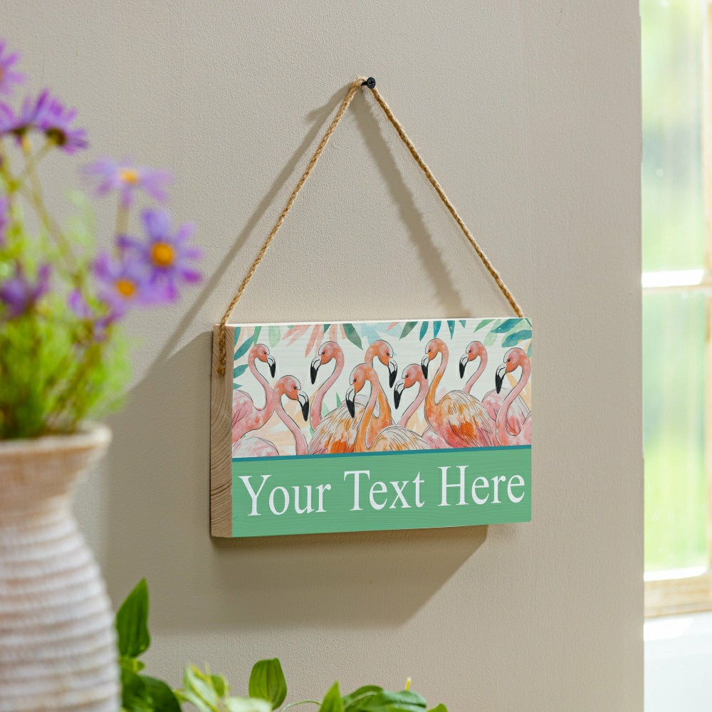 Southwest/Texas Palm Beach Flamingos Hanging Signs w/rope Landscape (11“x6”)​ | Plow & Hearth