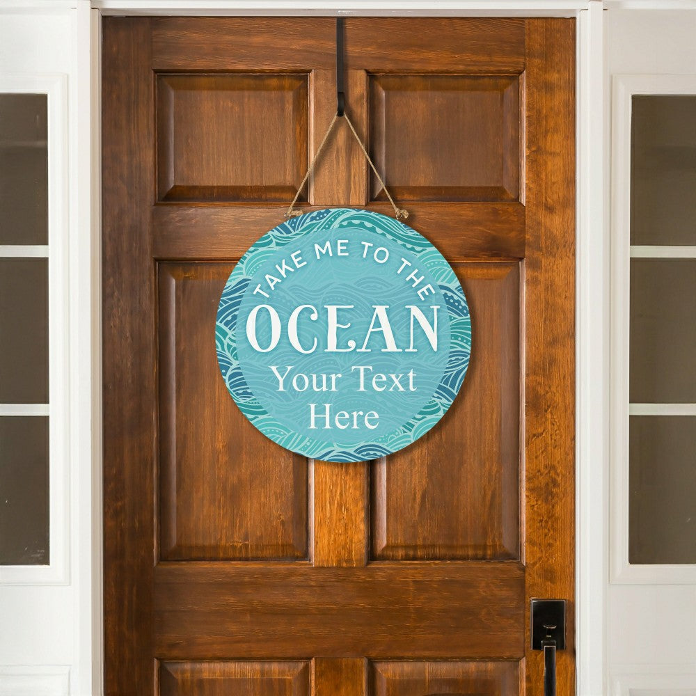 Blue Coastal Make Waves Wood Door Décor, "Take Me To The Ocean" with P | Plow & Hearth