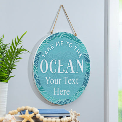 Blue Coastal Make Waves Wood Door Décor, "Take Me To The Ocean" with P | Plow & Hearth