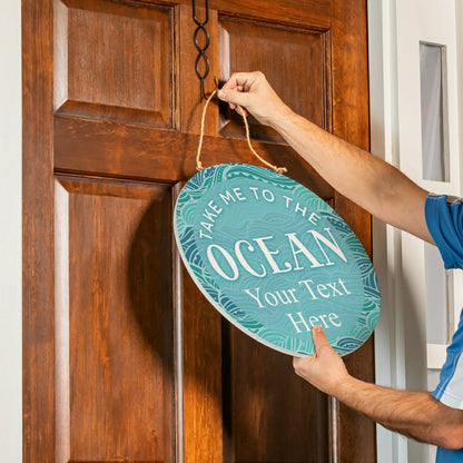 Blue Coastal Make Waves Wood Door Décor, "Take Me To The Ocean" with P | Plow & Hearth