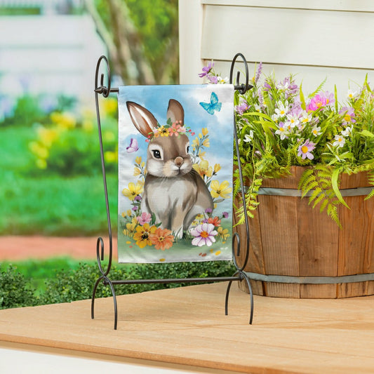 Hop Into Spring Floral Burlap Garden Flag | Plow & Hearth