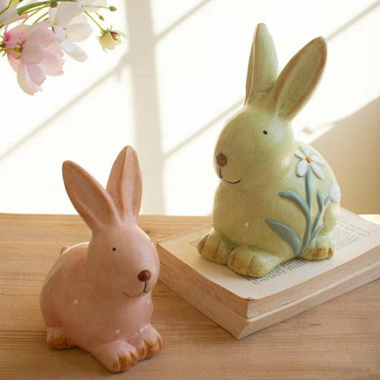 Colorful Faux Concrete Bunny Garden Statue, Set of 2 | Plow & Hearth
