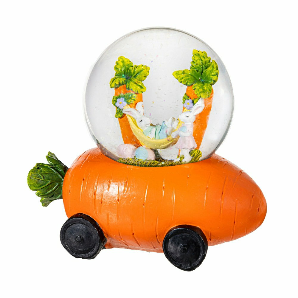 Hop Into Spring Water Globe Resin Carrot Car with Easter Bunny Scene,  | Plow & Hearth