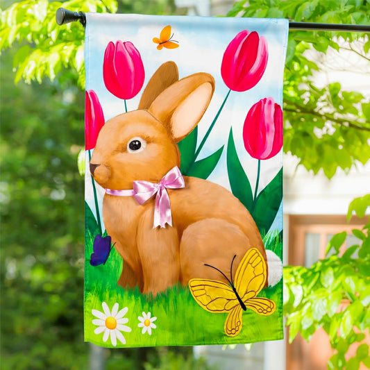 Tulips and Bunny Friend Applique House Flag | Plow & Hearth