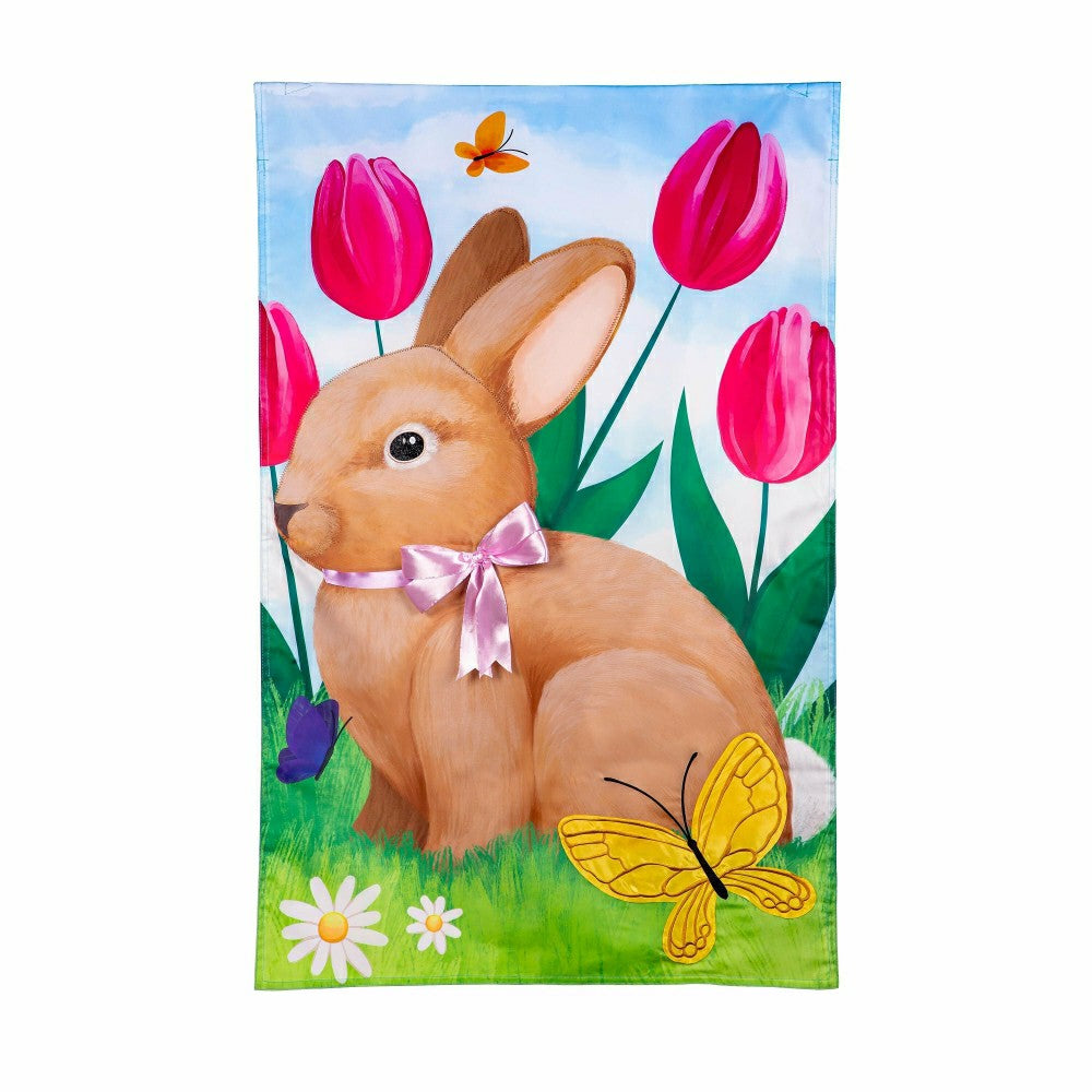 Tulips and Bunny Friend Applique House Flag | Plow & Hearth