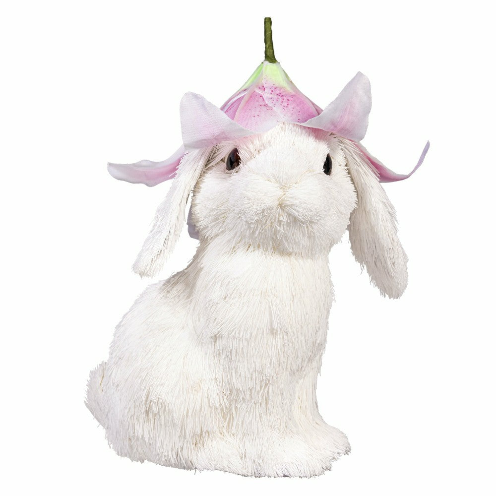 Hop Into Spring Table Decor Natural Fiber Bunny with Flower Hat, 10"H | Plow & Hearth