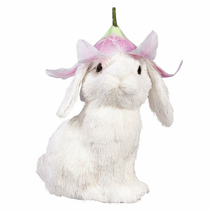 Hop Into Spring Table Decor Natural Fiber Bunny with Flower Hat, 10"H | Plow & Hearth