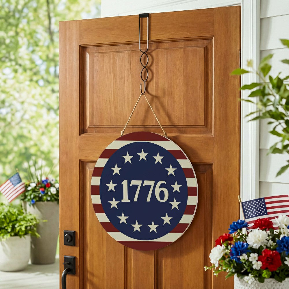 Red White & Bloom Wood Round Door Décor, 1776, 18" | Plow & Hearth