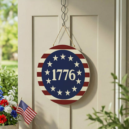 Red White & Bloom Wood Round Door Décor, 1776, 18" | Plow & Hearth