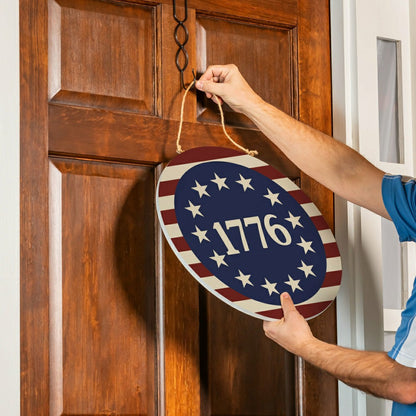 Red White & Bloom Wood Round Door Décor, 1776, 18" | Plow & Hearth