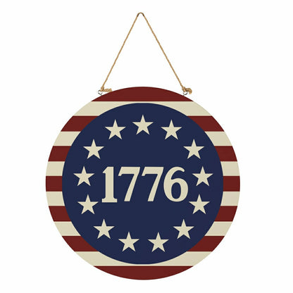 Red White & Bloom Wood Round Door Décor, 1776, 18" | Plow & Hearth