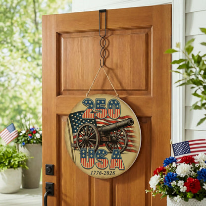 Red White & Bloom Wood Round Door Décor, 250 USA, 18" | Plow & Hearth