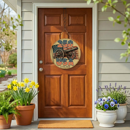 Red White & Bloom Wood Round Door Décor, 250 USA, 18" | Plow & Hearth