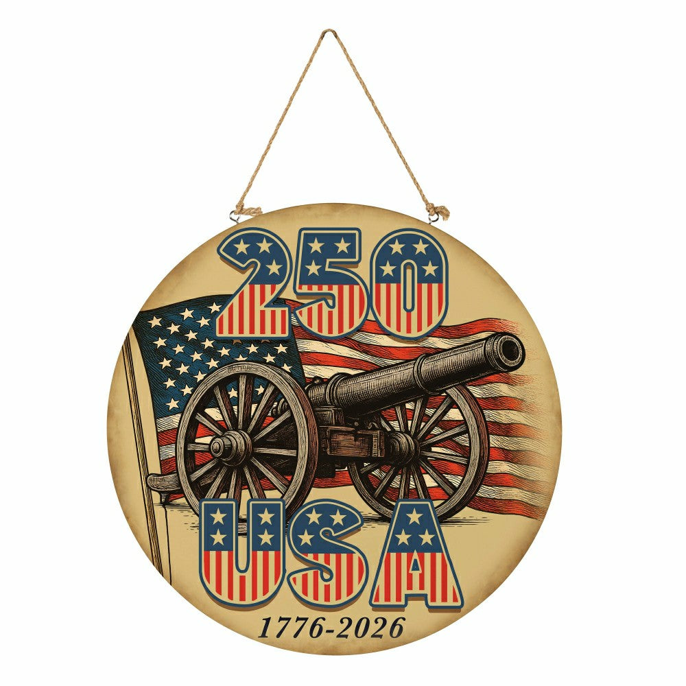 Red White & Bloom Wood Round Door Décor, 250 USA, 18" | Plow & Hearth