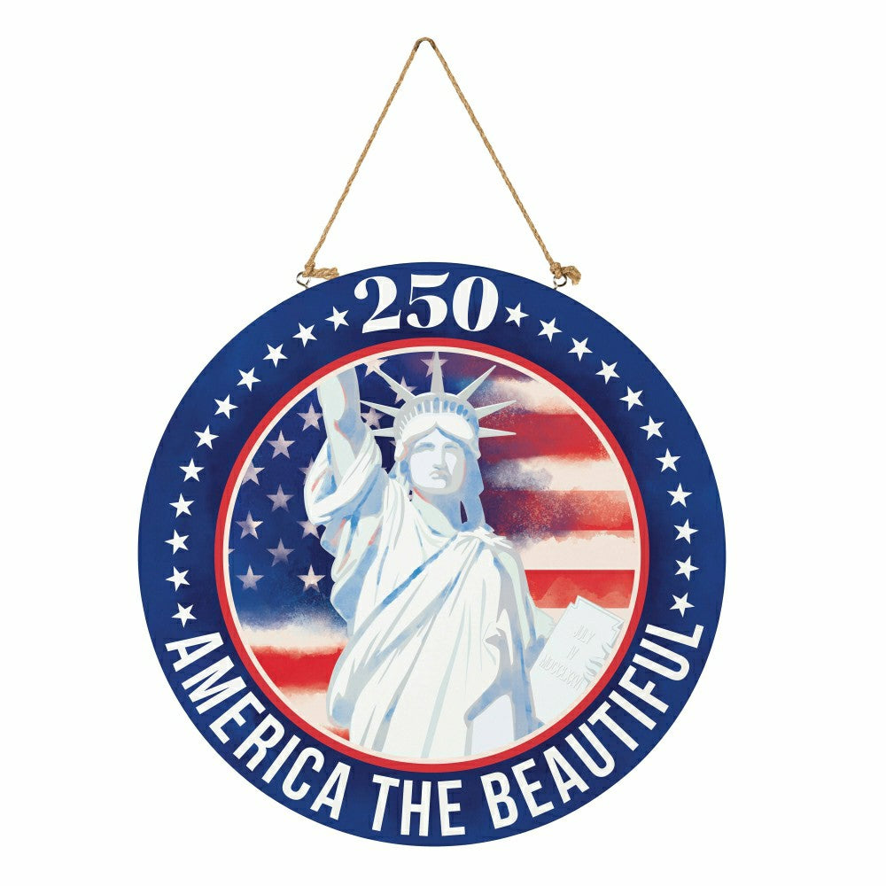 Red White & Bloom Wood Round Door Décor, 18" | Plow & Hearth