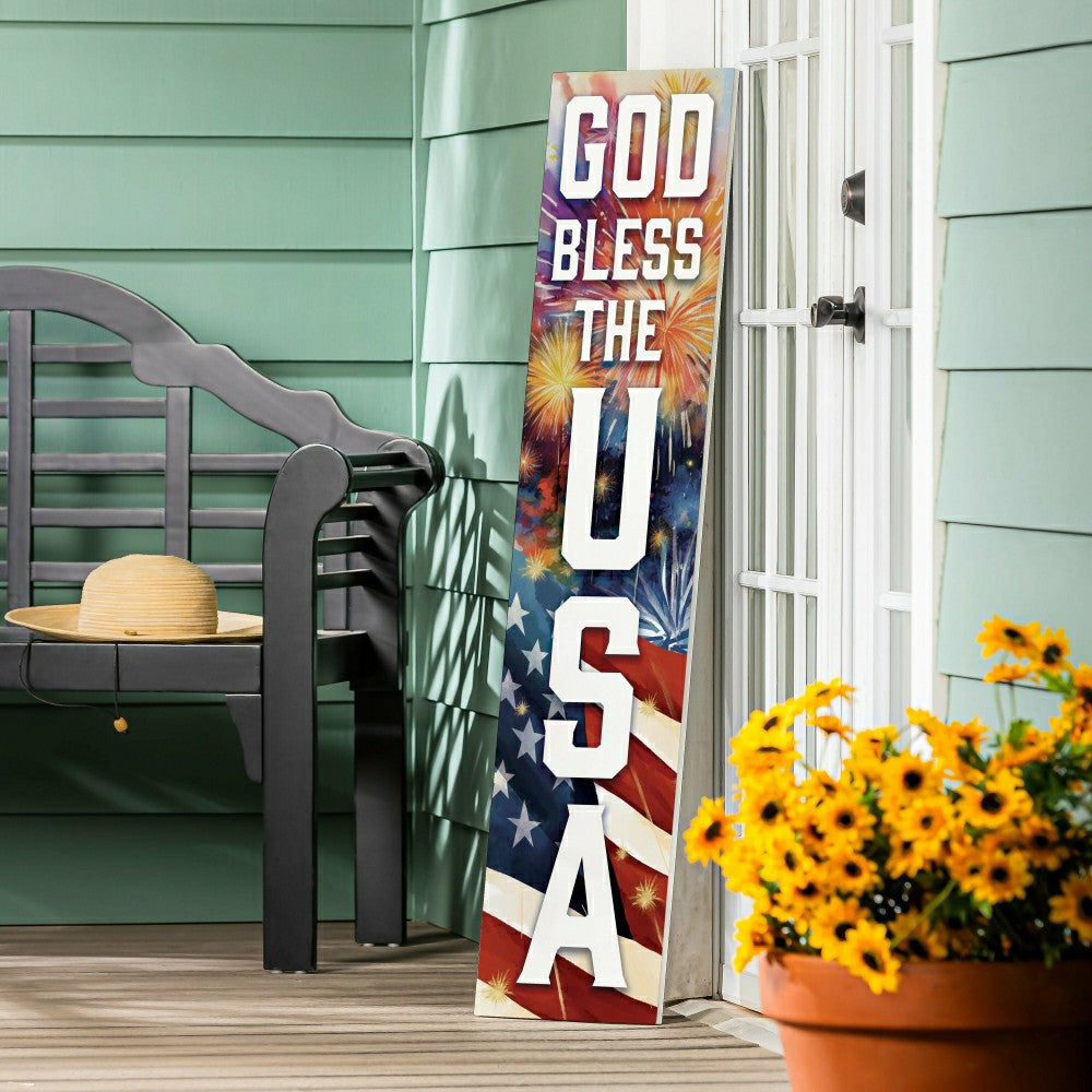 Red White & Bloom Porch Leaner, USA, 46"H | Plow & Hearth