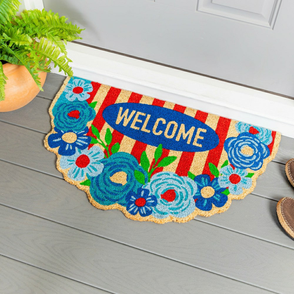 Red, White, & Bloom Floral Welcome Coir Mat | Plow & Hearth