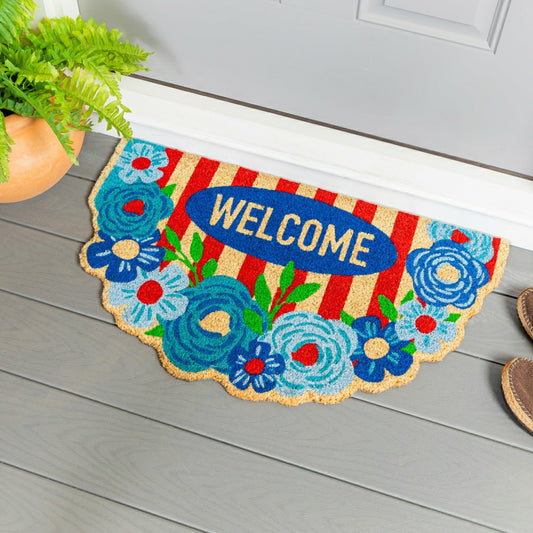 Red, White, & Bloom Floral Welcome Coir Mat | Plow & Hearth
