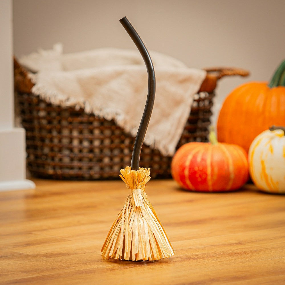 Haunted House Broom with Movement Fabric Table Décor, 19"H | Plow & Hearth