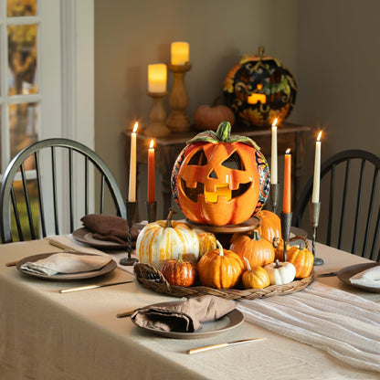 10" Talavera Checkered Flower Ceramic Pumpkin, Small | Plow & Hearth